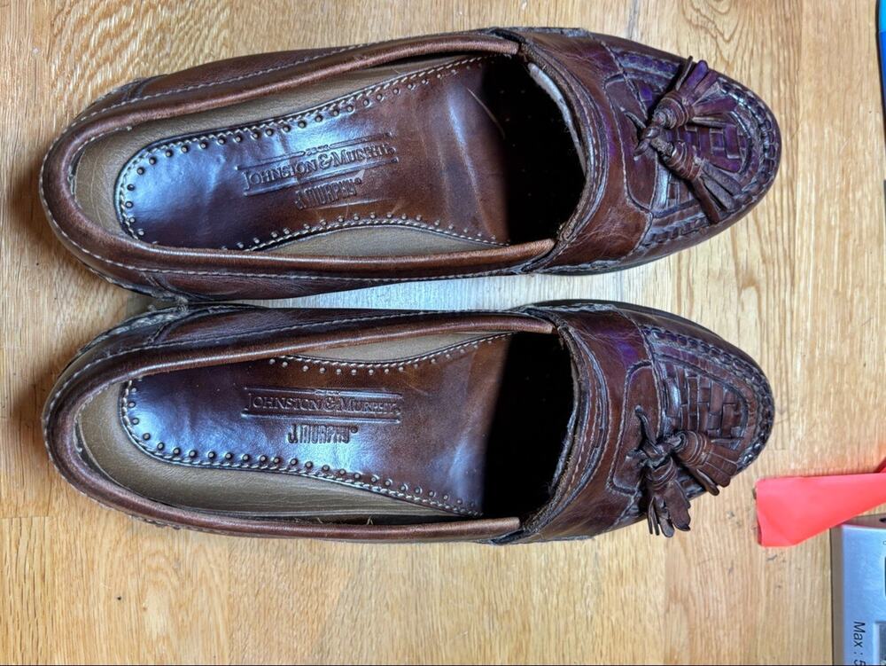 Johnston & Murphy Tassel Loafer Men's 9.5 Brown Leather Woven Dress Shoes